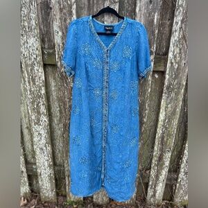 Maggie Barnes Embroidered Blue Dress Women’s 0X Boho Western Button Front